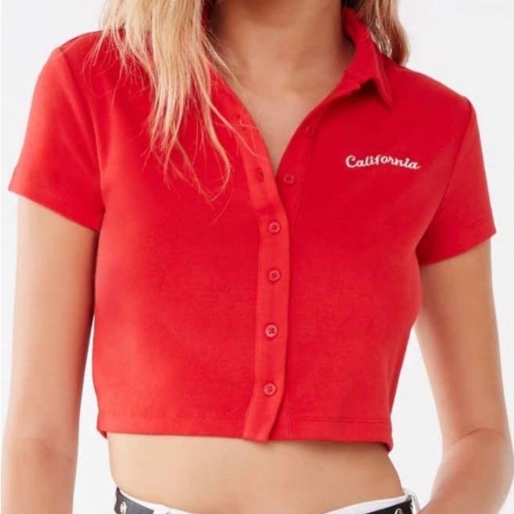 Forever 21 Red Button-Up Crop Top
